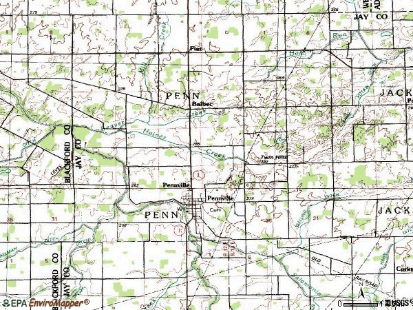 Zip code 47369 topographic map