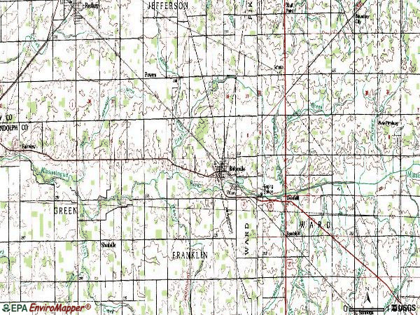 Zip code 47380 topographic map