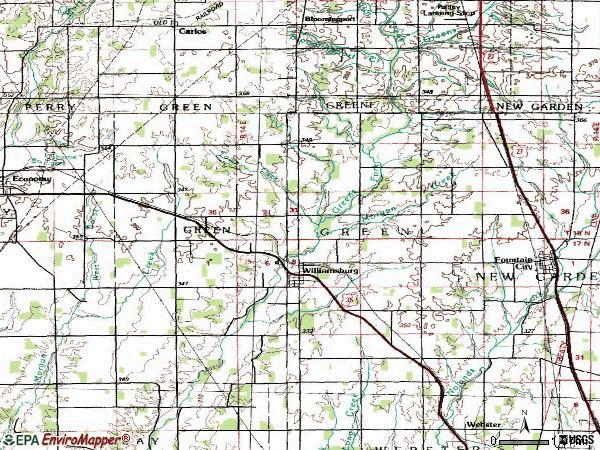 Zip code 47393 topographic map