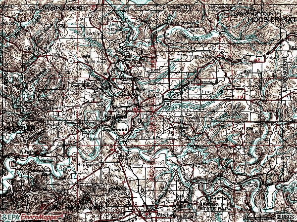 Zip code 47421 topographic map