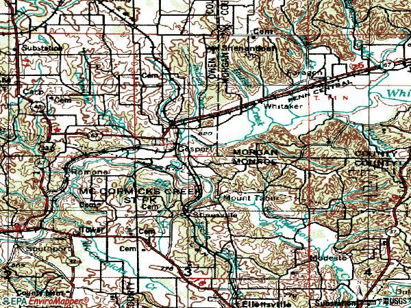 Zip code 47433 topographic map