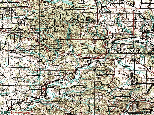 Zip code 47460 topographic map