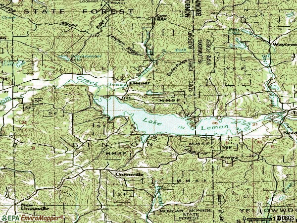 Zip code 47468 topographic map