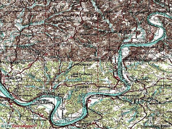 Zip code 47520 topographic map