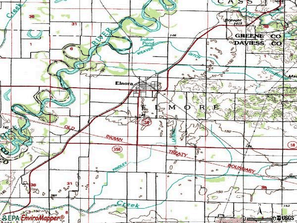 Zip code 47529 topographic map