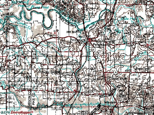 Zip code 47567 topographic map