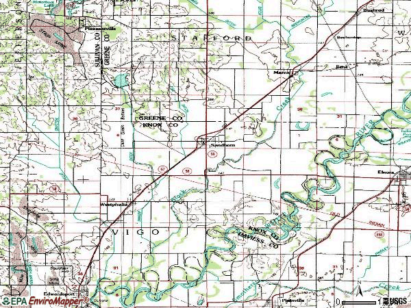 Zip code 47578 topographic map