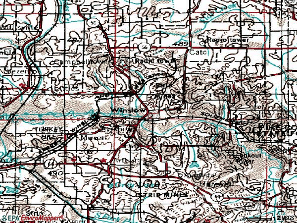 Zip code 47598 topographic map