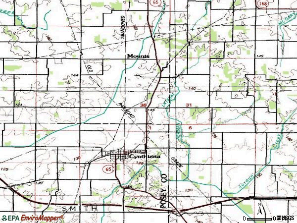 Zip code 47612 topographic map