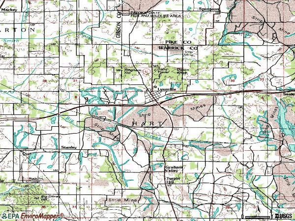 Zip code 47619 topographic map