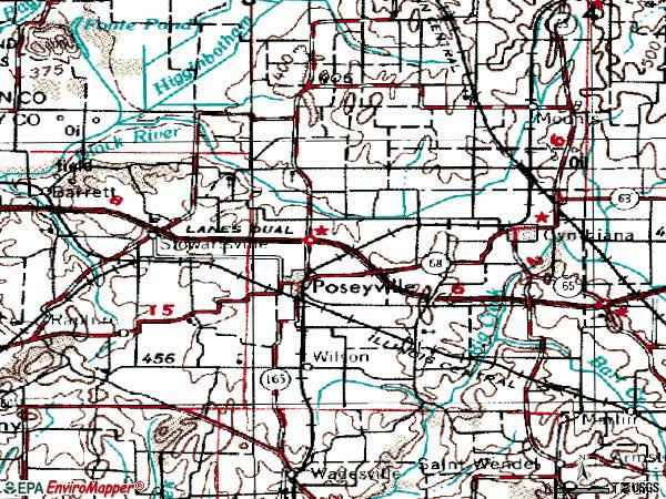 Zip code 47633 topographic map
