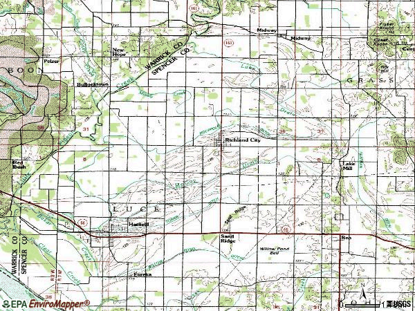 Zip code 47634 topographic map