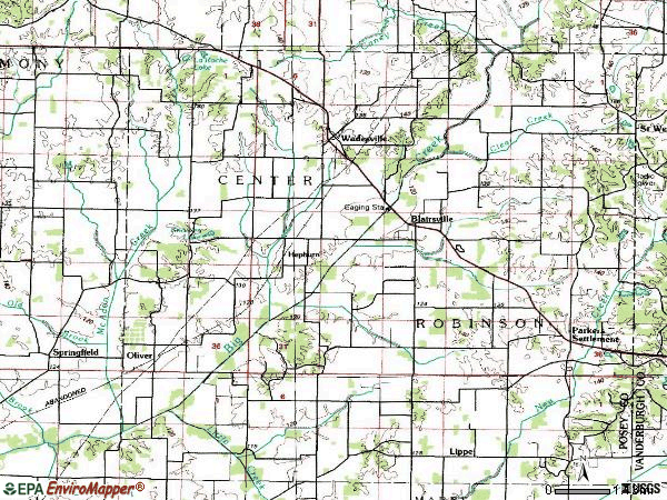 Zip code 47638 topographic map