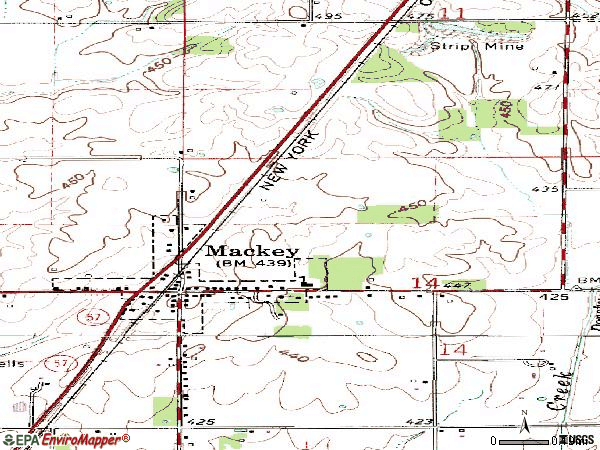 Zip code 47654 topographic map