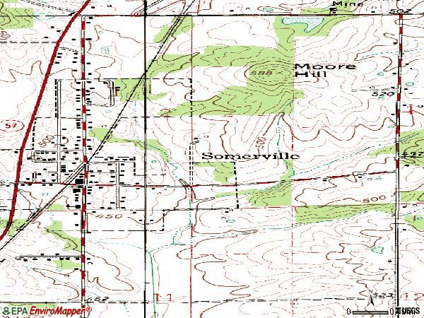Zip code 47683 topographic map