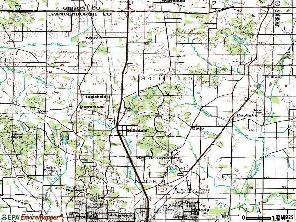 Zip code 47725 topographic map