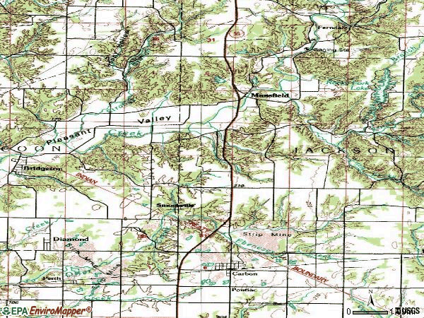 Zip code 47837 topographic map