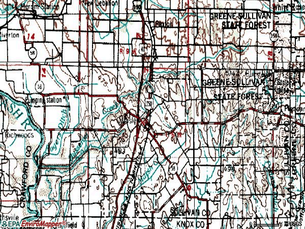 Zip code 47838 topographic map