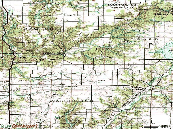 Zip code 47859 topographic map