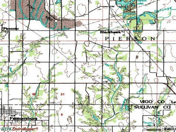 Zip code 47866 topographic map