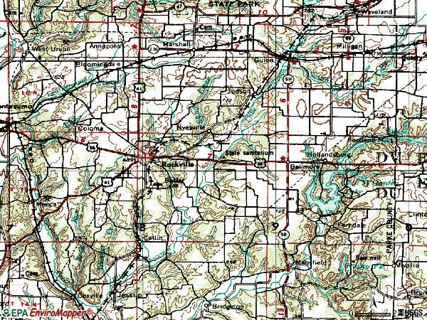 Zip code 47872 topographic map