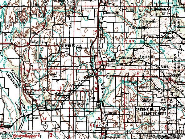 Zip code 47882 topographic map