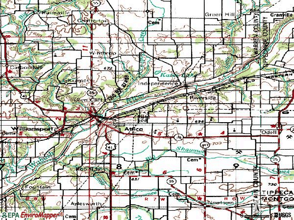Zip code 47918 topographic map