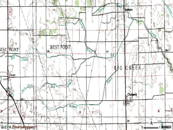 Zip code 47929 topographic map