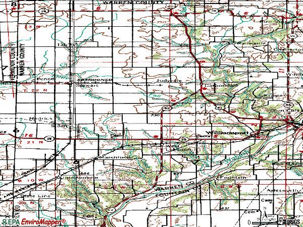Zip code 47993 topographic map