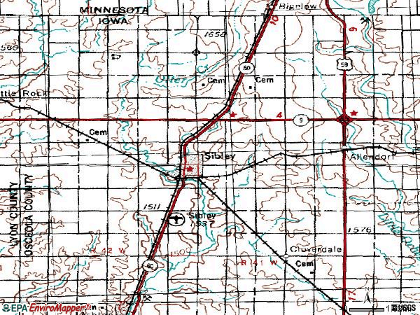 Zip code 51249 topographic map