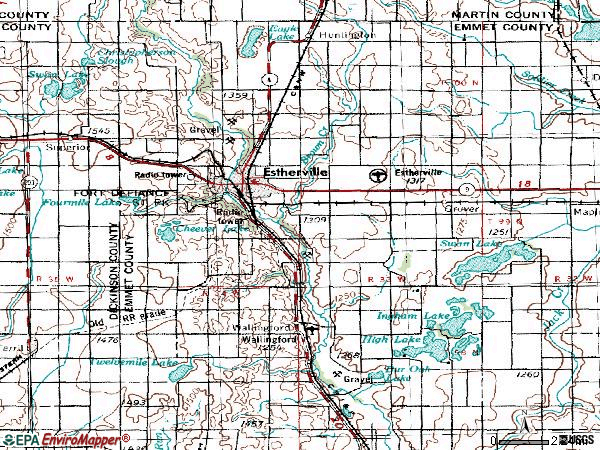 Zip code 51334 topographic map