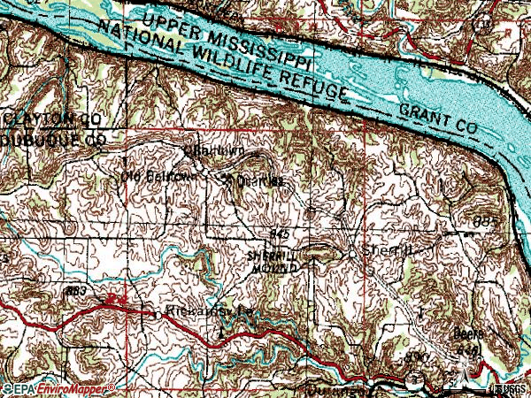 Zip code 52073 topographic map