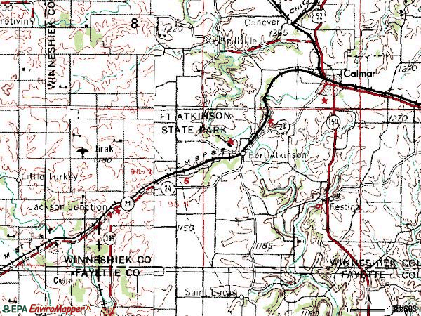 Zip code 52144 topographic map