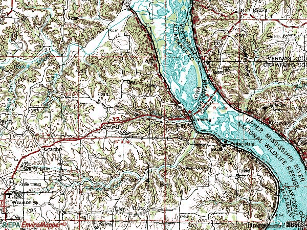 Zip code 52151 topographic map