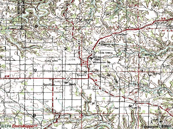 Zip code 52172 topographic map