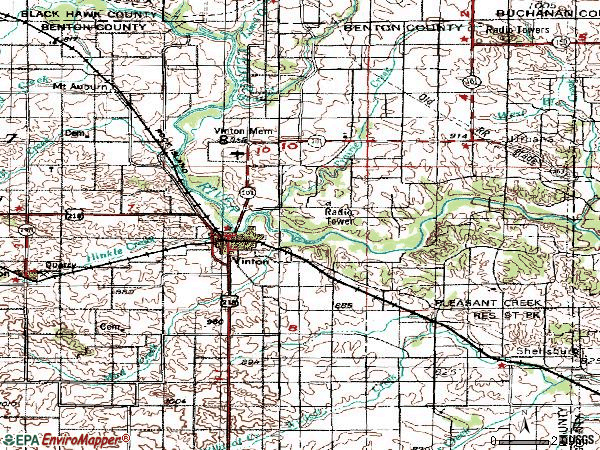Zip code 52349 topographic map