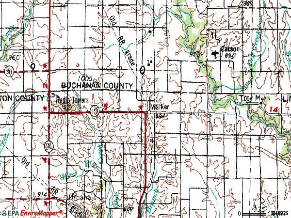 Zip code 52352 topographic map