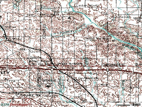 Zip code 52358 topographic map