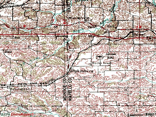 Zip code 52536 topographic map