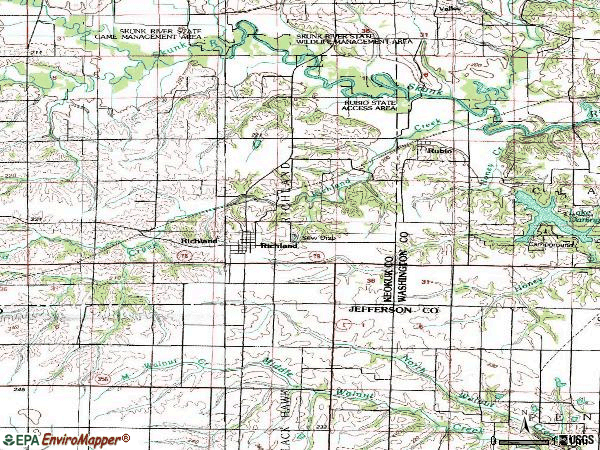 Zip code 52585 topographic map
