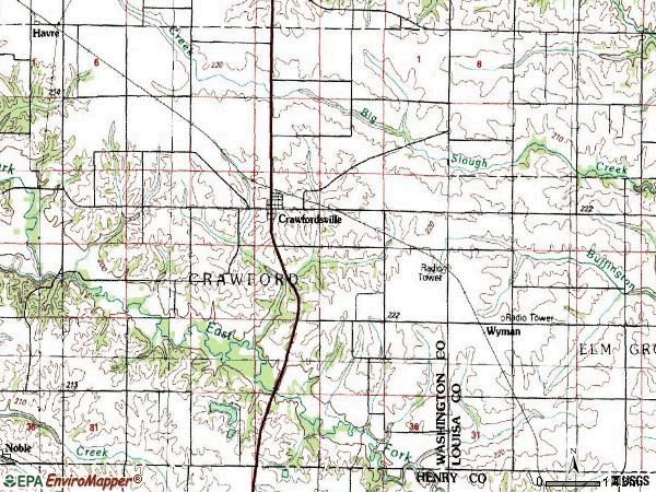 Zip code 52621 topographic map