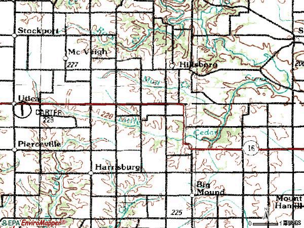 Zip code 52630 topographic map