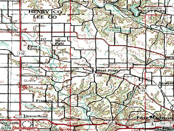 Zip code 52656 topographic map