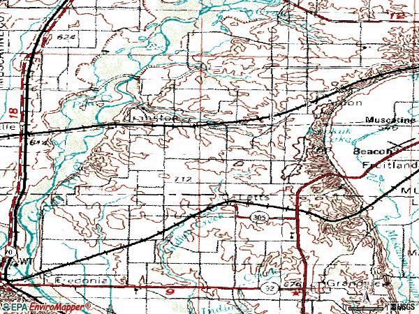 Zip code 52754 topographic map