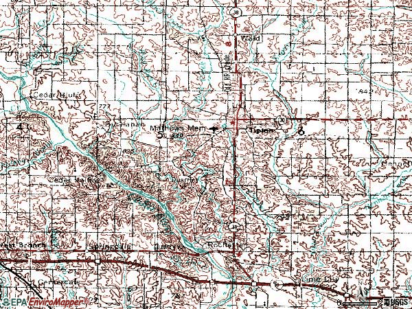 Zip code 52772 topographic map