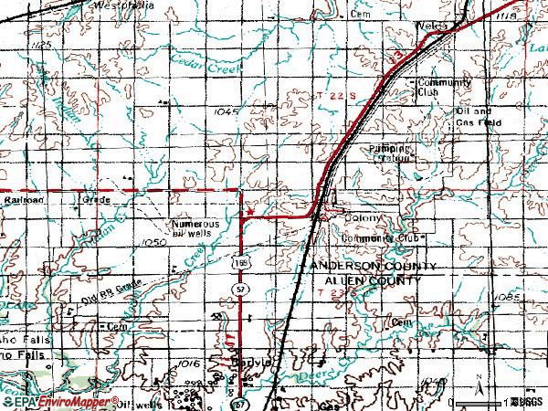 Zip code 66015 topographic map