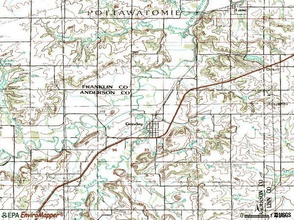 Zip code 66033 topographic map