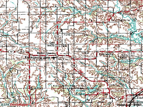 Zip code 66054 topographic map