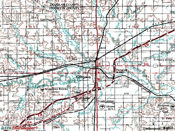 Zip code 66067 topographic map