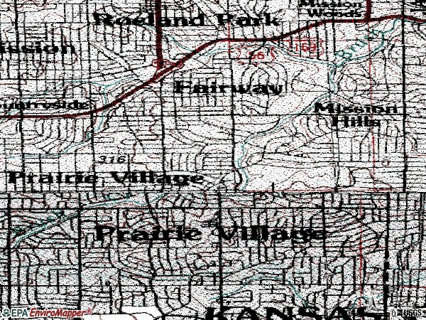Zip code 66208 topographic map